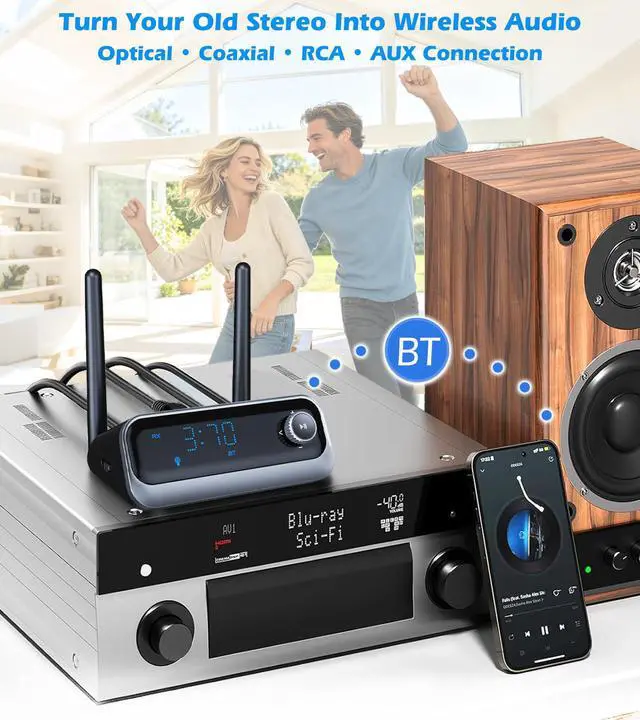 Alt view image 2 of 7 - Bluetooth Receiver for Home Stereo & Wired Speakers Audio Upgrade | Bluetooth Adapter for Stereo Receiver with Optical/Coaxial/AUX, USB Music Playback for Old Amplifier & Home Audio System