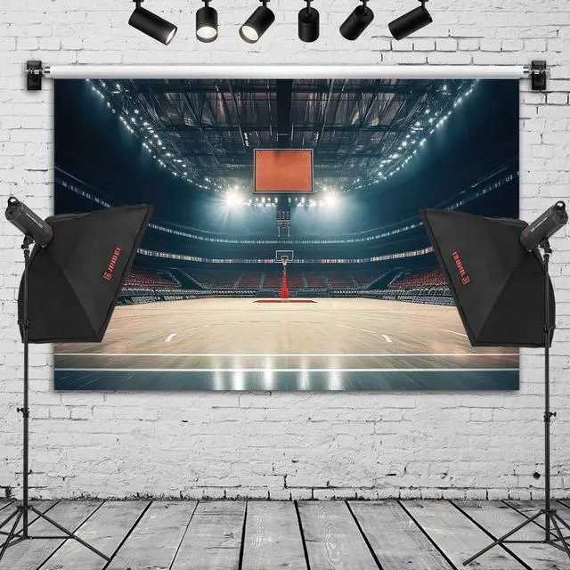Alt view image 2 of 6 - Basketball Spotlight Court Scene Photography Backdrop Banner - Studio Shooting Background, Sports Party Decor, Event Backdrop Wall 72x43 Inch