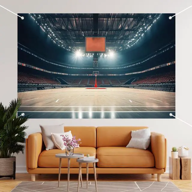 Alt view image 4 of 6 - Basketball Spotlight Court Scene Photography Backdrop Banner - Studio Shooting Background, Sports Party Decor, Event Backdrop Wall 72x43 Inch