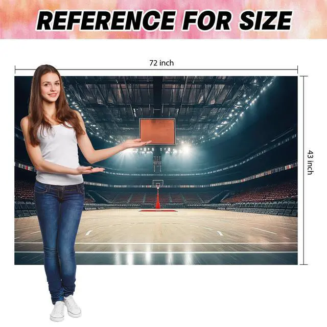 Alt view image 6 of 6 - Basketball Spotlight Court Scene Photography Backdrop Banner - Studio Shooting Background, Sports Party Decor, Event Backdrop Wall 72x43 Inch