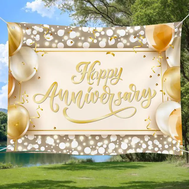 Alt view image 3 of 6 - Happy Anniversary Backdrop Banner Pink Gold Glitter Photography Background for Wedding Couples Party Decor 72x43 Inch