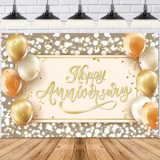 Main image of Happy Anniversary Backdrop Banner Pink Gold Glitter Photography Background for Wedding Couples Party Decor 72x43 Inch