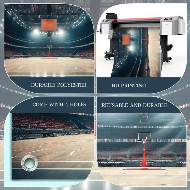 Alt view image 5 of 6 - Basketball Spotlight Court Scene Photography Backdrop Banner - Studio Shooting Background, Sports Party Decor, Event Backdrop Wall 72x43 Inch