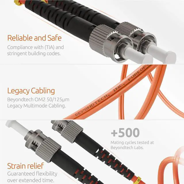Alt view image 3 of 6 - 1m (3.28ft) ST to ST Fiber Patch Cable (2-Pack) UPC Multimode Duplex Fiber Optic Cable 50/125µm core, Compatible with OM2 LSZH PUREOptics Series