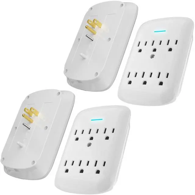 Main image of 6 Outlet Extender Surge Protector 4 Pack, 980 Joules 3-Prong Grounded Electrical Plug Outlets, Wall-Mountable Power Adapter Wall Tap with Indicator LED Light for Home,Office, Travel, White, ETL Listed