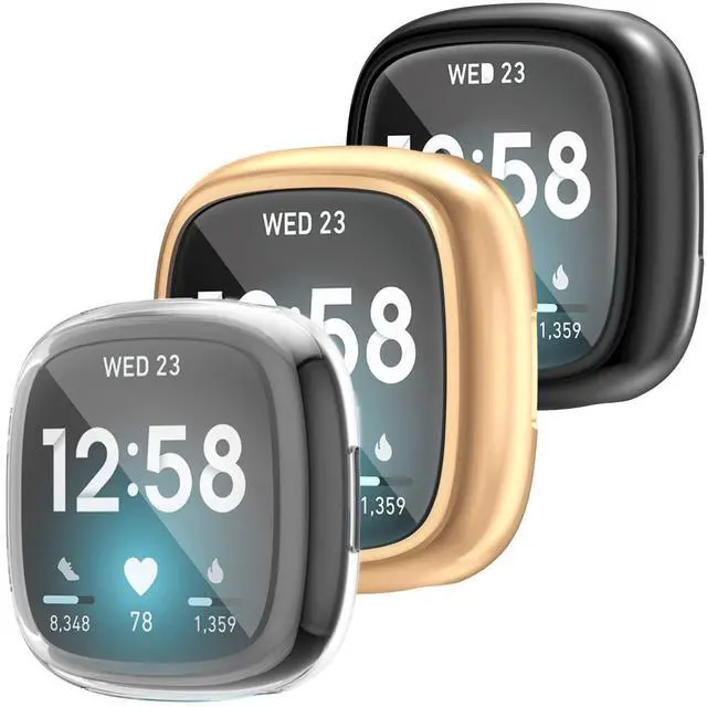 Main image of Compatible with Fitbit Sense 4/Versa 2 Screen Protector Case Soft Plated TPU All Around Scratch-Proof Screen Protector Cover Shockproof case for Fitbit Sense 2/Versa 4 (3pcs)