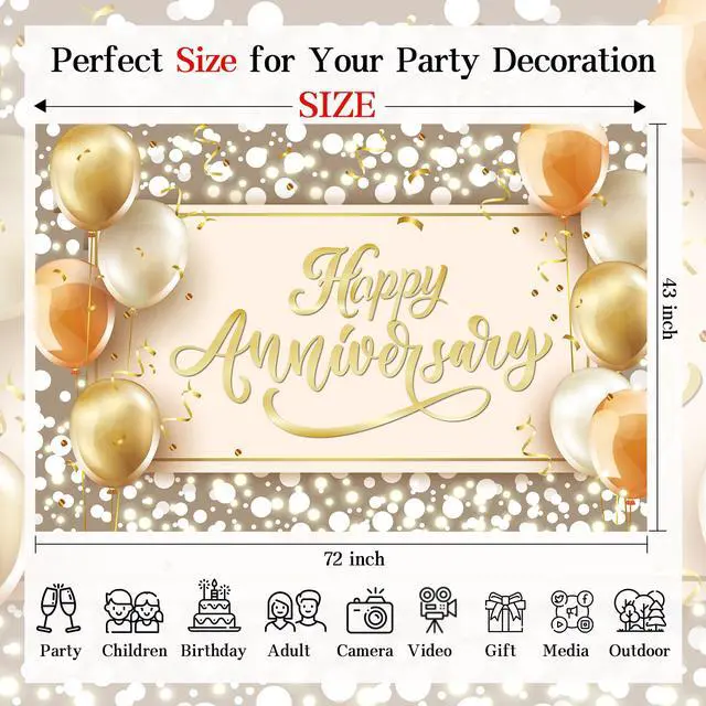 Alt view image 6 of 6 - Happy Anniversary Backdrop Banner Pink Gold Glitter Photography Background for Wedding Couples Party Decor 72x43 Inch