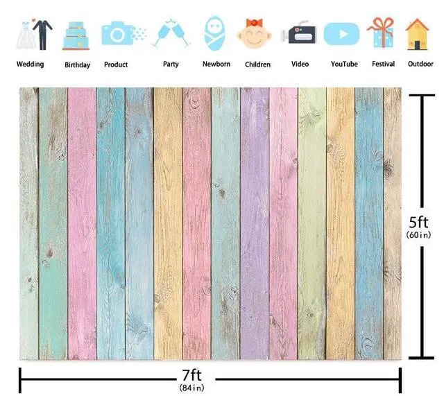 Alt view image 6 of 7 - Colorful Wood Photography Backdrops Easter Pastel Rustic Rainbow Wood Spring Background Girls Boys Kids Baby Portrait Baby Shower Birthday Party Decorations Photo Props (7x5FT)