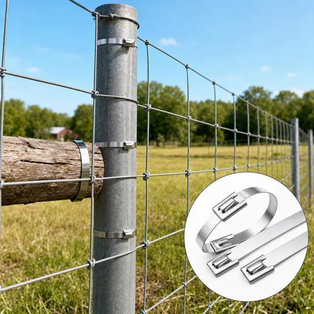 Alt view image 5 of 6 - 150 Pcs Metal Zip Ties 11.8 Inch 304 Stainless Steel Zip Ties Heavy Duty Self Locking Cable Tie for Chain Link Fence Exhaust Wrap Weather Resistant Fence Tie for Garden Outdoor Pipe Repair