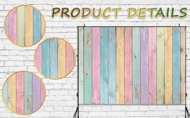 Alt view image 7 of 7 - Colorful Wood Photography Backdrops Easter Pastel Rustic Rainbow Wood Spring Background Girls Boys Kids Baby Portrait Baby Shower Birthday Party Decorations Photo Props (7x5FT)