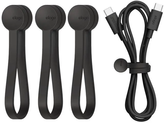 Main image of 3 Pack Magnetic Cable Ties | Premium Silicone Cord Organizer, Reusable Strong Magnet Cable Organizer, Elegant Desk Management Solution (Black)