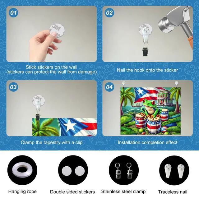 Alt view image 7 of 7 - Puerto Rico Backdrop Coqui Frog Flag and Drums 8x6ft | Puerto Rico Party Backdrop with Puerto Rican Flag Drums Palm Trees for Cultural Indoor Outdoor Photo Booth Decoration