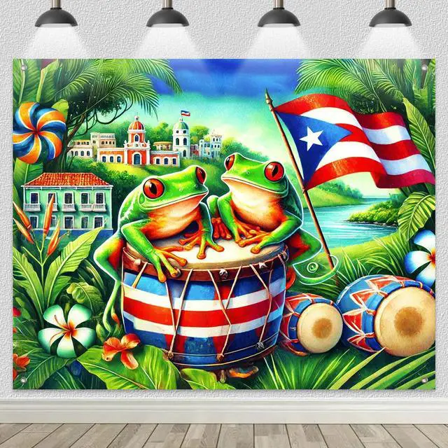 Main image of Puerto Rico Backdrop Puerto Rican Flag 8x6ft | Puerto Rico Party Backdrop with Puerto Rican Flag for Cultural Festival Indoor Outdoor Photo Booth Decoration