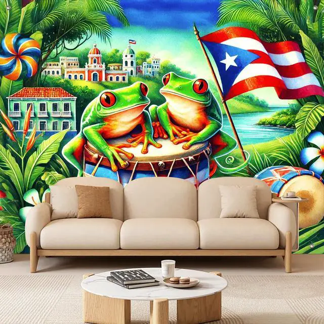 Alt view image 2 of 7 - Puerto Rico Backdrop Puerto Rican Flag 8x6ft | Puerto Rico Party Backdrop with Puerto Rican Flag for Cultural Festival Indoor Outdoor Photo Booth Decoration