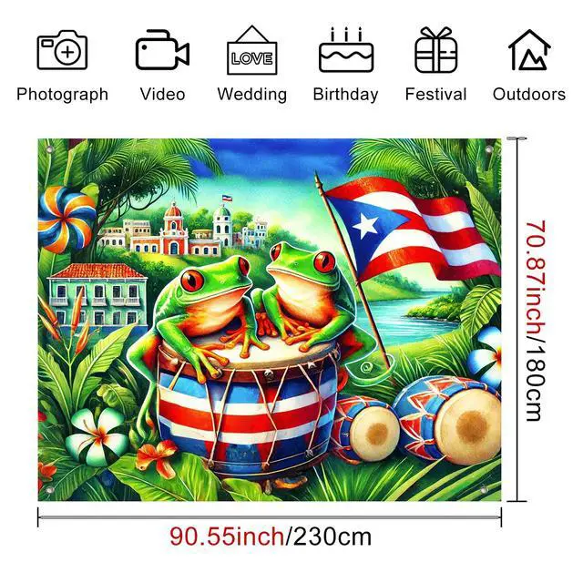 Alt view image 5 of 7 - Puerto Rico Backdrop Puerto Rican Flag 8x6ft | Puerto Rico Party Backdrop with Puerto Rican Flag for Cultural Festival Indoor Outdoor Photo Booth Decoration