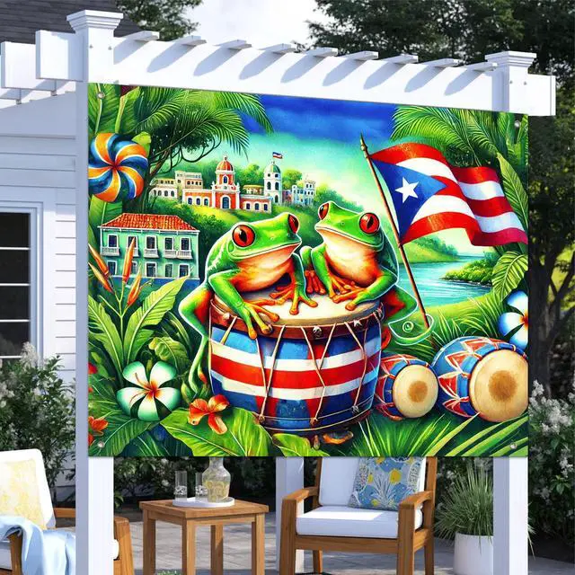 Alt view image 4 of 7 - Puerto Rico Backdrop Puerto Rican Flag 8x6ft | Puerto Rico Party Backdrop with Puerto Rican Flag for Cultural Festival Indoor Outdoor Photo Booth Decoration