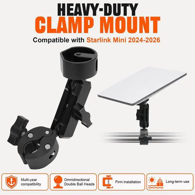 Alt view image 6 of 7 - Starlink Mini Clamp Mount 2026/2025/2024 New Upgraded, Aluminum Alloy Arm with Dual Adjustable Ball Head, Upgrade Star Link Mini Pipe Adapter Fits 0.7"-1.75" Tubes for RV, Boat,Pole,Guardrail,Camper