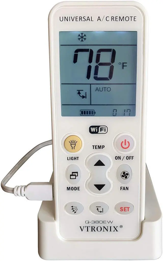 Main image of Q-380EW Universal Mini Split WiFi Compatible Remote with F or C Degrees Display, Full Weekly Programming of Mini Split Units and Remote Monitoring Through The Phone App
