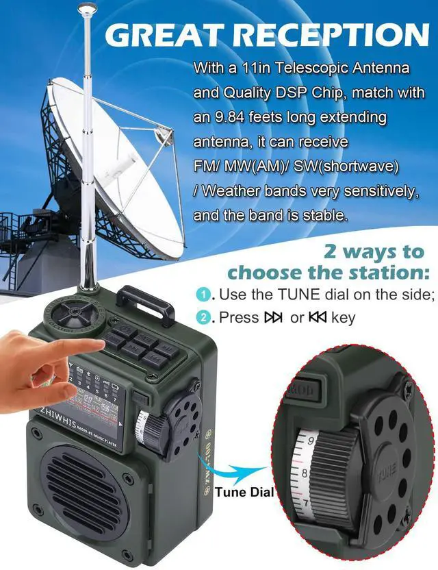 Alt view image 3 of 7 - Shortwave Radio with Bluetooth, Portable Radio with Sleep Timer, Weather AM FM Shortwave Radios with Best Sound, Retro Analog Tuner with Preset, Rechargeable MP3 Player Support MicroSD Card
