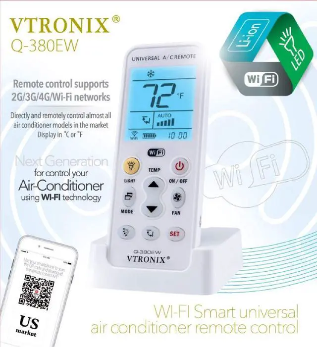 Alt view image 5 of 7 - Q-380EW Universal Mini Split WiFi Compatible Remote with F or C Degrees Display, Full Weekly Programming of Mini Split Units and Remote Monitoring Through The Phone App