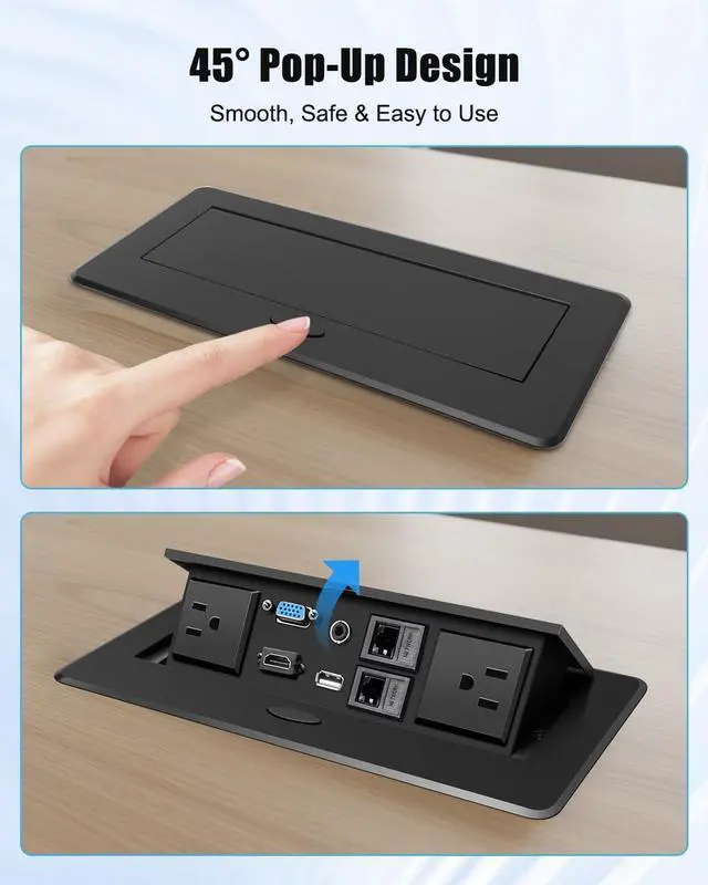 Alt view image 3 of 6 - Conference Table Power Hub, Pop Up Outlet with Mounting Bracket | 2 AC Outlets, 4KHDMI, USB, VGA, 3.5MM Audio, 9.8Ft Cable for Office Meeting Desks