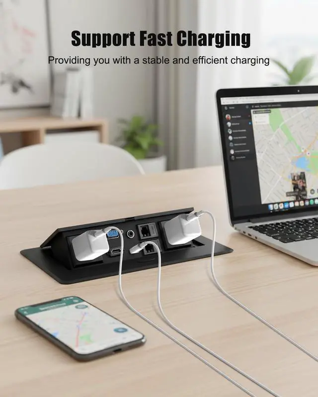 Alt view image 4 of 6 - Conference Table Power Hub, Pop Up Outlet with Mounting Bracket | 2 AC Outlets, 4KHDMI, USB, VGA, 3.5MM Audio, 9.8Ft Cable for Office Meeting Desks