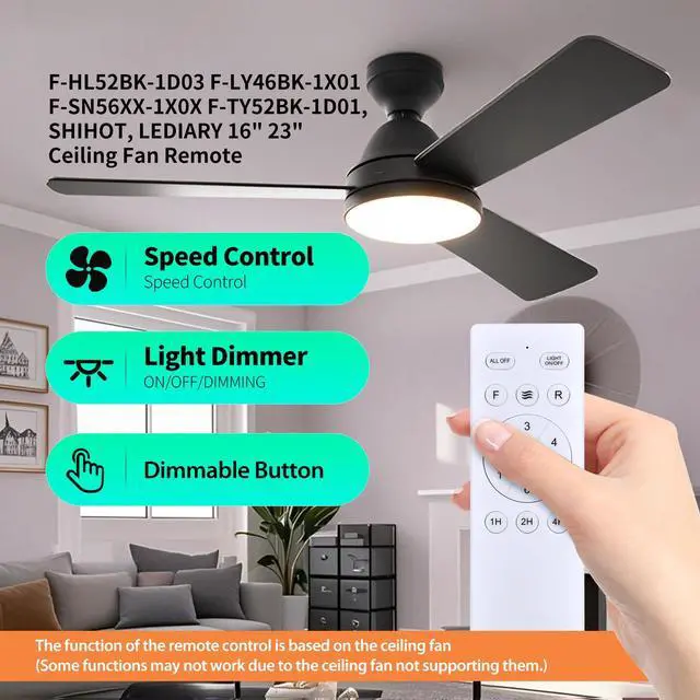 Alt view image 2 of 7 - New Fan Remote Control Replacement for Fanbulous F-HL52BK-1D03 F-LY46BK-1X01 F-SN56XX-1X0X, SHIHOT, LEDIARY 16" 23" Ceiling Fan