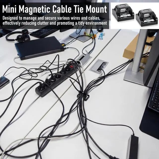 Alt view image 4 of 6 - 25 Sets Magnetic Zip Tie Mounts with Nylon Cable Ties, Mini Magnet Base Wire Holder Clips, Reusable Multipurpose Cord Management Organizer for Home Office Marine Desk
