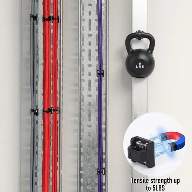 Alt view image 5 of 6 - 25 Sets Magnetic Zip Tie Mounts with Nylon Cable Ties, Mini Magnet Base Wire Holder Clips, Reusable Multipurpose Cord Management Organizer for Home Office Marine Desk