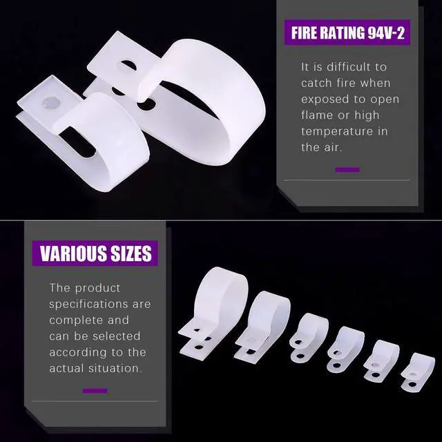 Alt view image 4 of 7 - 135 Pack 6 Sizes White Nylon Plastic R-Type Cable Clips Clamp Assortment Kit, 1/4" 5/16" 3/8" 1/2" 3/4" 1" Nylon Screw Mounting Cord Fastener Clips with 135 Pack Screws for Wire Management