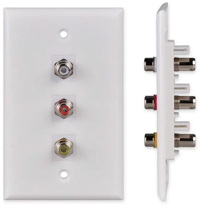 Main image of 3-Port RCA Wall Plate, Gold Plated Keystone Jacks, Indoor Use, 1-Pack