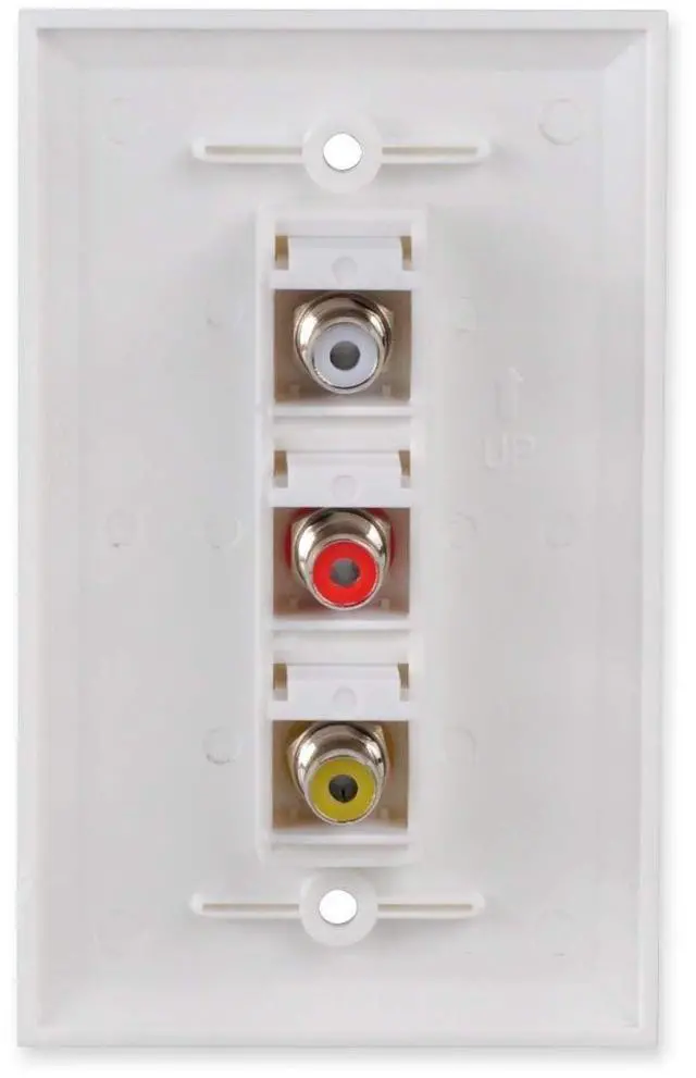 Alt view image 2 of 5 - 3-Port RCA Wall Plate, Gold Plated Keystone Jacks, Indoor Use, 1-Pack
