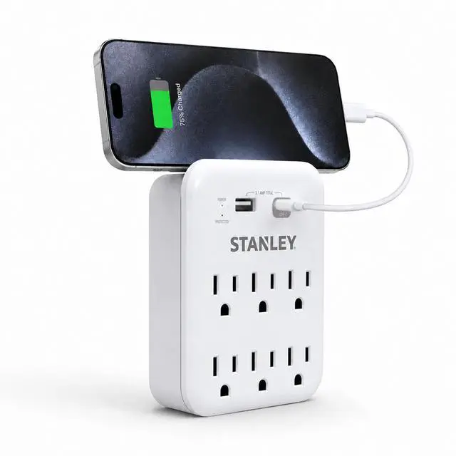 Main image of Surgepro Surge Protector Outlet Extender with 6 Grounded Outlets 1 USB-C and USB-A (3.1A) Ports 1200 Joules Surge Protection 125V/15A 1875W Wall Adapter for Homes and Shared Spaces ETL Listed