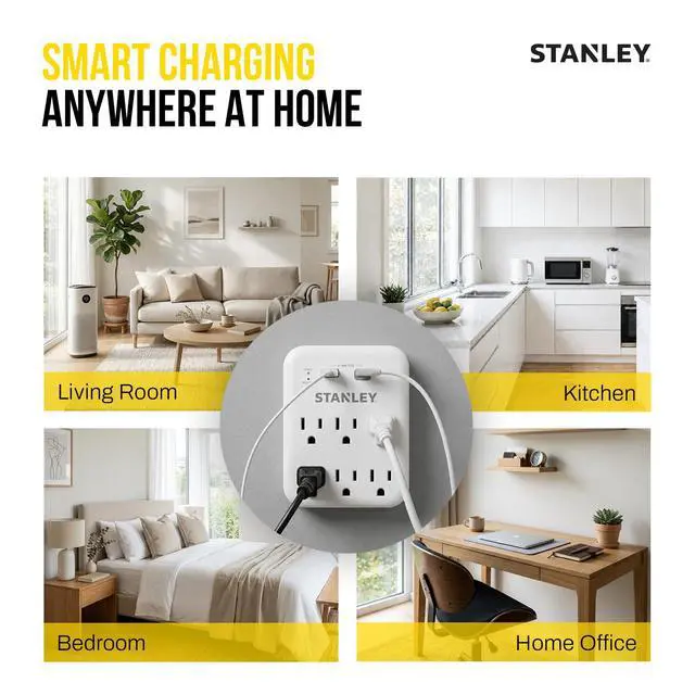 Alt view image 5 of 6 - Surgepro Surge Protector Outlet Extender with 6 Grounded Outlets 1 USB-C and USB-A (3.1A) Ports 1200 Joules Surge Protection 125V/15A 1875W Wall Adapter for Homes and Shared Spaces ETL Listed