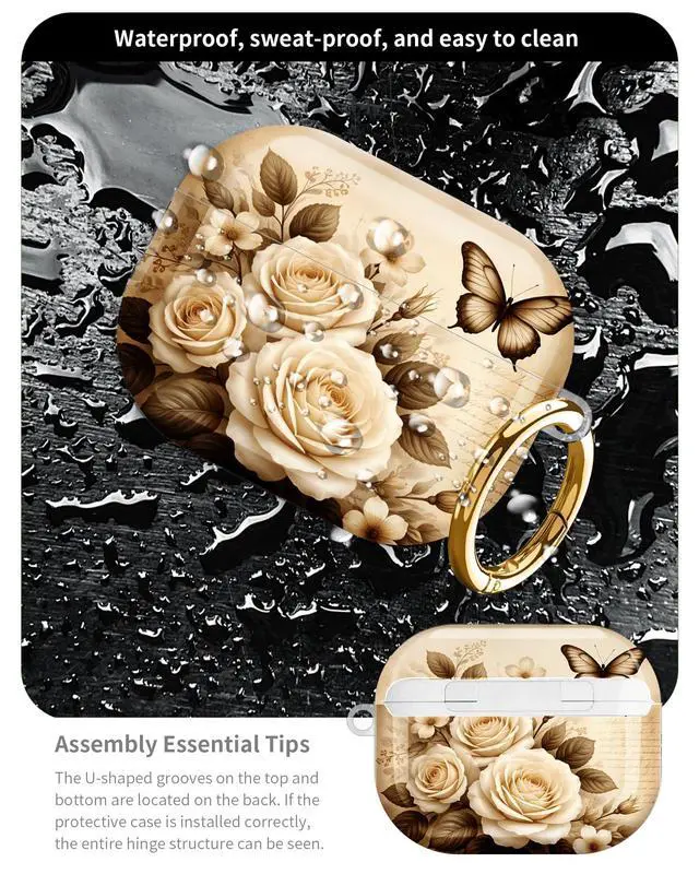 Alt view image 5 of 6 - Compatible with AirPod Pro 3 Case 2025,Shockproof Hard Protective Case,Wireless Charging Compatible, Trendy Elegant Design Cover for Women Men(Elegant Floral Rose Butterfly)