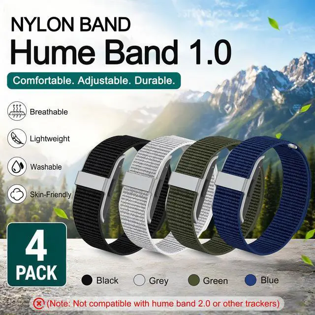 Alt view image 4 of 6 - 4 Pack Nylon Bands for Hume Band Replacement Strap 1.0, Soft Breathable Fitness Tracker Hume Health Bands Loop Sport Replacement Wristband for Hume Health Band 1.0 for Men Women Workouts Sleep Daily