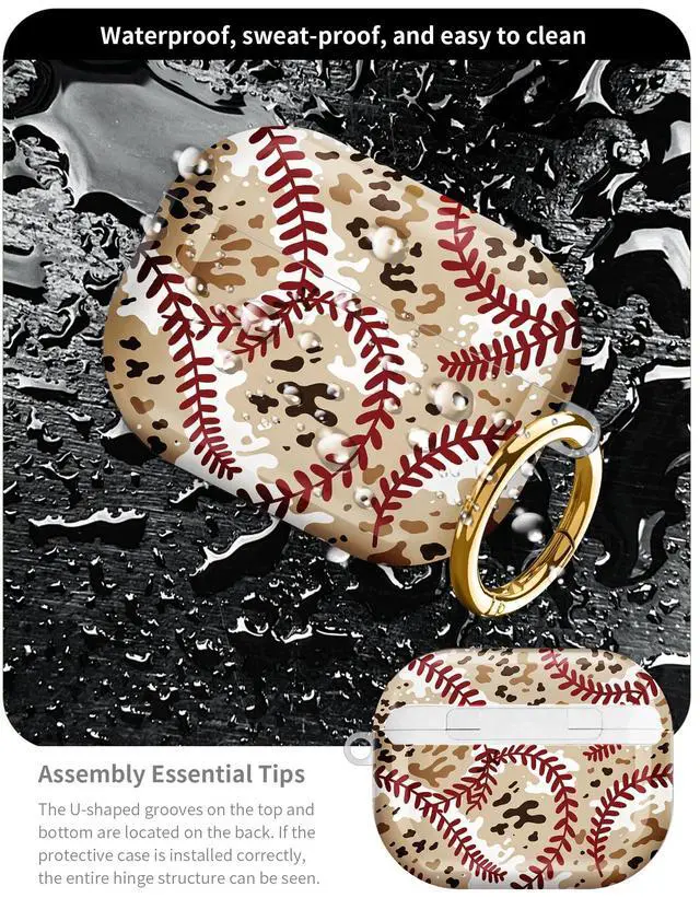 Alt view image 5 of 6 - Compatible with AirPod Pro 3 Case 2025,Shockproof Hard Protective Case,Wireless Charging Compatible, Trendy Elegant Design Cover for Women Men(Baseball Stitch Leopard)