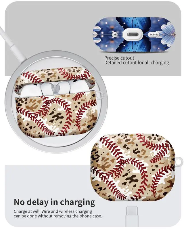 Alt view image 6 of 6 - Compatible with AirPod Pro 3 Case 2025,Shockproof Hard Protective Case,Wireless Charging Compatible, Trendy Elegant Design Cover for Women Men(Baseball Stitch Leopard)