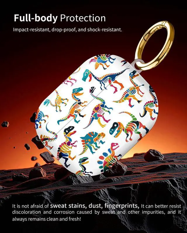 Alt view image 2 of 6 - Compatible with AirPod Pro 3 Case 2025,Shockproof Hard Protective Case,Wireless Charging Compatible, Trendy Elegant Design Cover for Women Men(Colorful Dinosaur Skeletons)