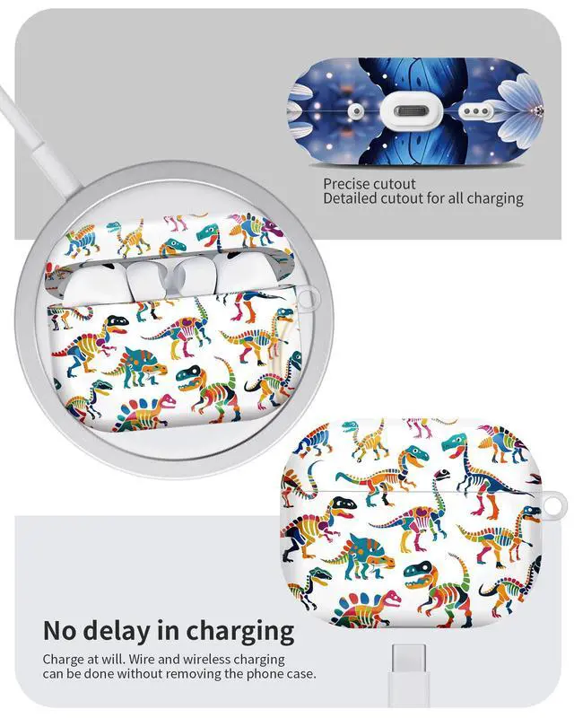 Alt view image 6 of 6 - Compatible with AirPod Pro 3 Case 2025,Shockproof Hard Protective Case,Wireless Charging Compatible, Trendy Elegant Design Cover for Women Men(Colorful Dinosaur Skeletons)