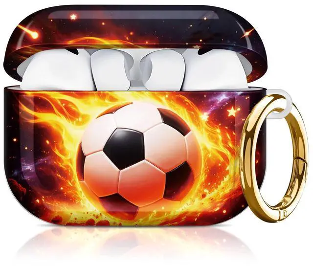 Main image of Compatible with AirPod Pro 3 Case 2025,Shockproof Hard Protective Case,Wireless Charging Compatible, Trendy Elegant Design Cover for Women Men(Fire Soccer Ball Cosmic Stars)