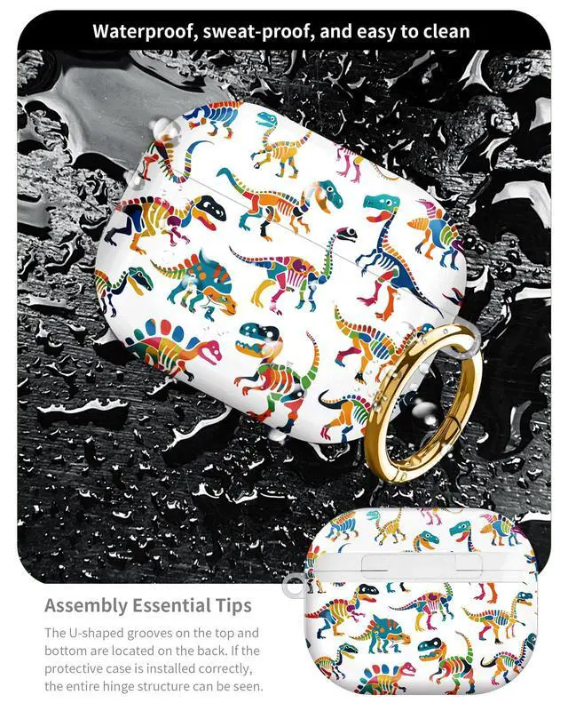 Alt view image 5 of 6 - Compatible with AirPod Pro 3 Case 2025,Shockproof Hard Protective Case,Wireless Charging Compatible, Trendy Elegant Design Cover for Women Men(Colorful Dinosaur Skeletons)