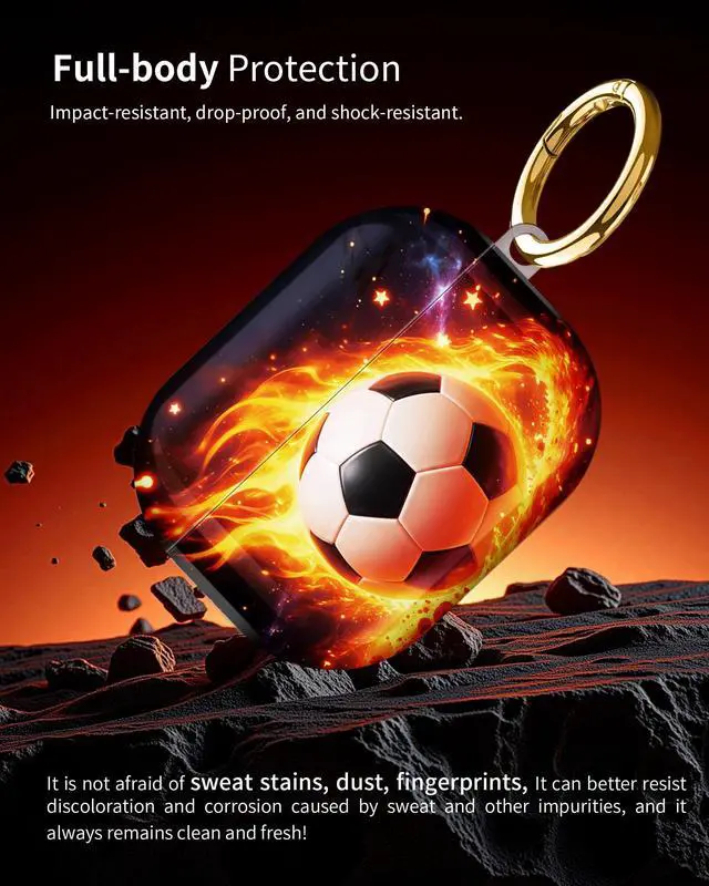 Alt view image 2 of 6 - Compatible with AirPod Pro 3 Case 2025,Shockproof Hard Protective Case,Wireless Charging Compatible, Trendy Elegant Design Cover for Women Men(Fire Soccer Ball Cosmic Stars)