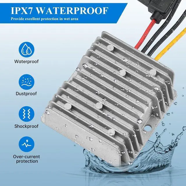 Alt view image 6 of 7 - 20-72V to 12V 10A 120W Waterproof DC-DC Buck Converter with Fuse | Step Down Converter for Automotive, Led Lights, Construction Sites, Tools