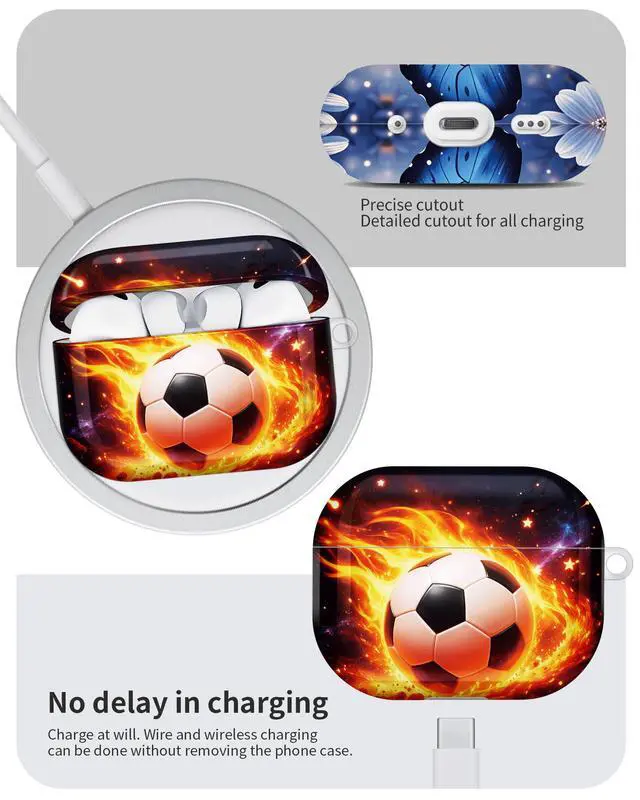 Alt view image 6 of 6 - Compatible with AirPod Pro 3 Case 2025,Shockproof Hard Protective Case,Wireless Charging Compatible, Trendy Elegant Design Cover for Women Men(Fire Soccer Ball Cosmic Stars)