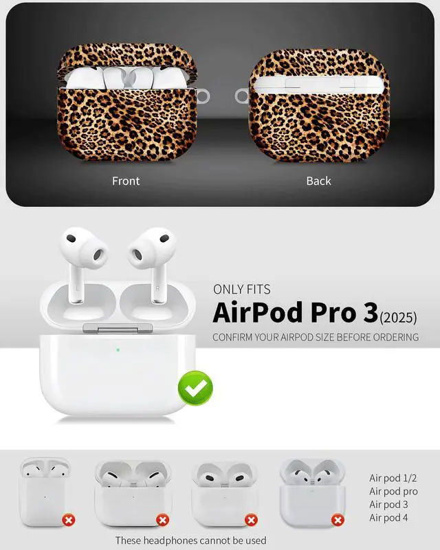 Alt view image 3 of 6 - Compatible with AirPod Pro 3 Case 2025,Shockproof Hard Protective Case,Wireless Charging Compatible, Trendy Elegant Design Cover for Women Men(Leopard Texture Background)
