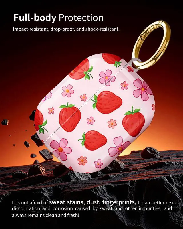 Alt view image 2 of 6 - Compatible with AirPod Pro 3 Case 2025,Shockproof Hard Protective Case,Wireless Charging Compatible, Trendy Elegant Design Cover for Women Men(Strawberries Flowers Bows Pink Background)