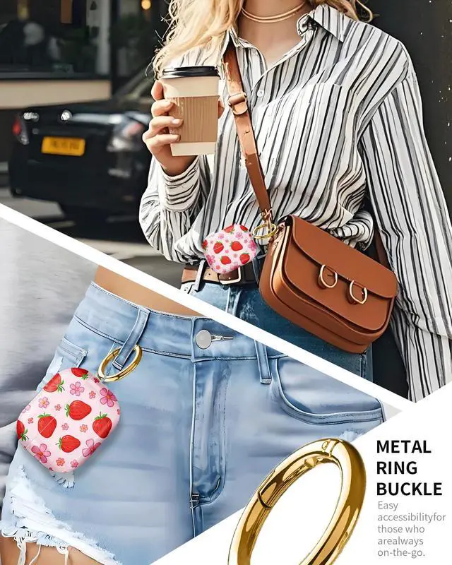 Alt view image 4 of 6 - Compatible with AirPod Pro 3 Case 2025,Shockproof Hard Protective Case,Wireless Charging Compatible, Trendy Elegant Design Cover for Women Men(Strawberries Flowers Bows Pink Background)
