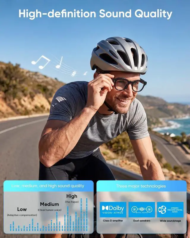 Alt view image 4 of 6 - Smart Glasses with Camera, Bluetooth Music, 800W HD Camera Glasses for Video Recording, Photo Shooting, Voice Recording, AI Glasses for Men Women (W3-White)