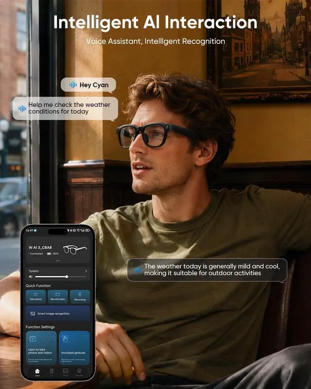 Alt view image 5 of 6 - Smart Glasses with Camera, Bluetooth Music, 800W HD Camera Glasses for Video Recording, Photo Shooting, Voice Recording, AI Glasses for Men Women (W3-White)